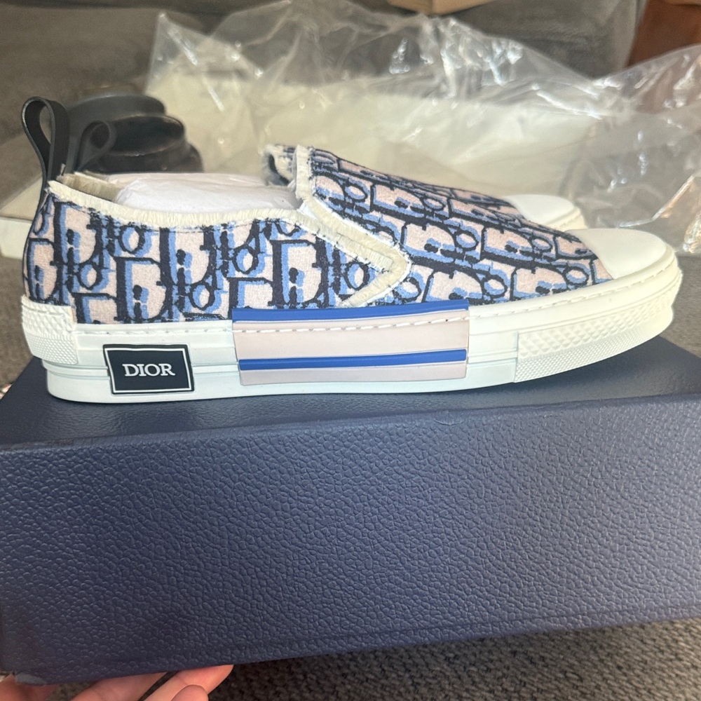 Dior Blue and White Logo Slip-Ons